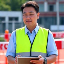 안전 관리자가 안전 장비를 점검하는 모습